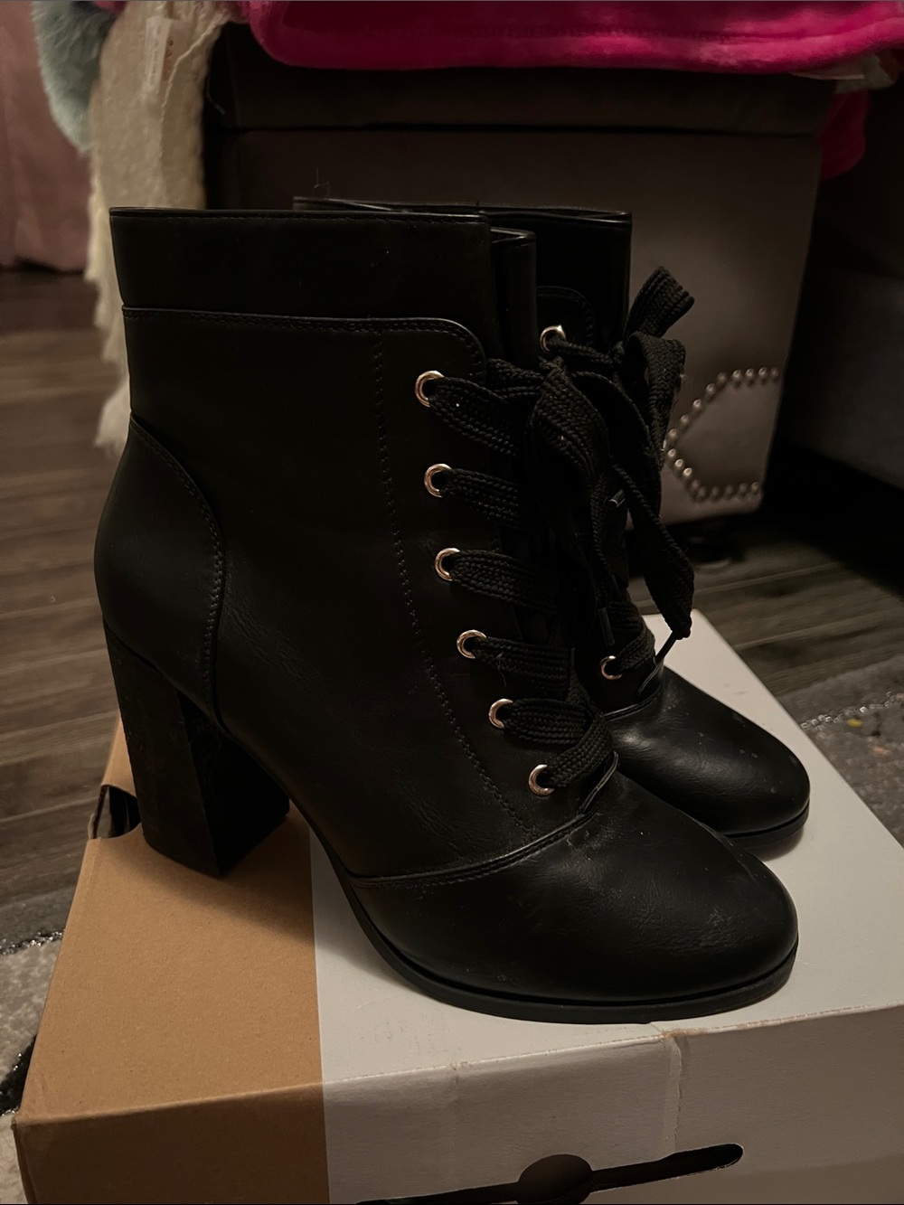 Call It Spring Black Lace-Up Block Heel Ankle Boots